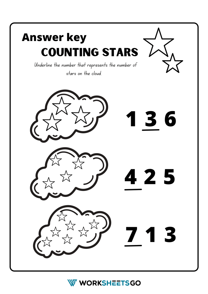 Counting Stars Count And Underline Worksheet 1 Answer Key