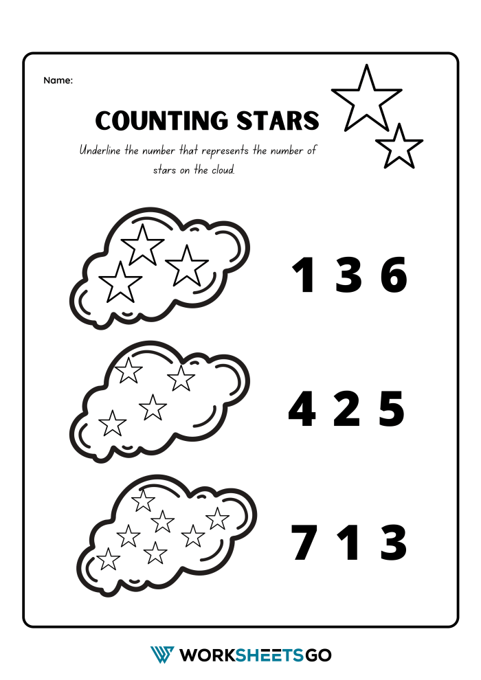Counting Stars Count And Underline Worksheet 1