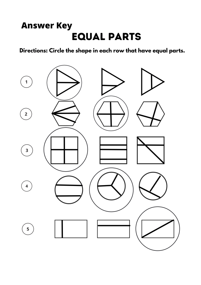 Find And Circle Equal Parts Worksheet Answer Key