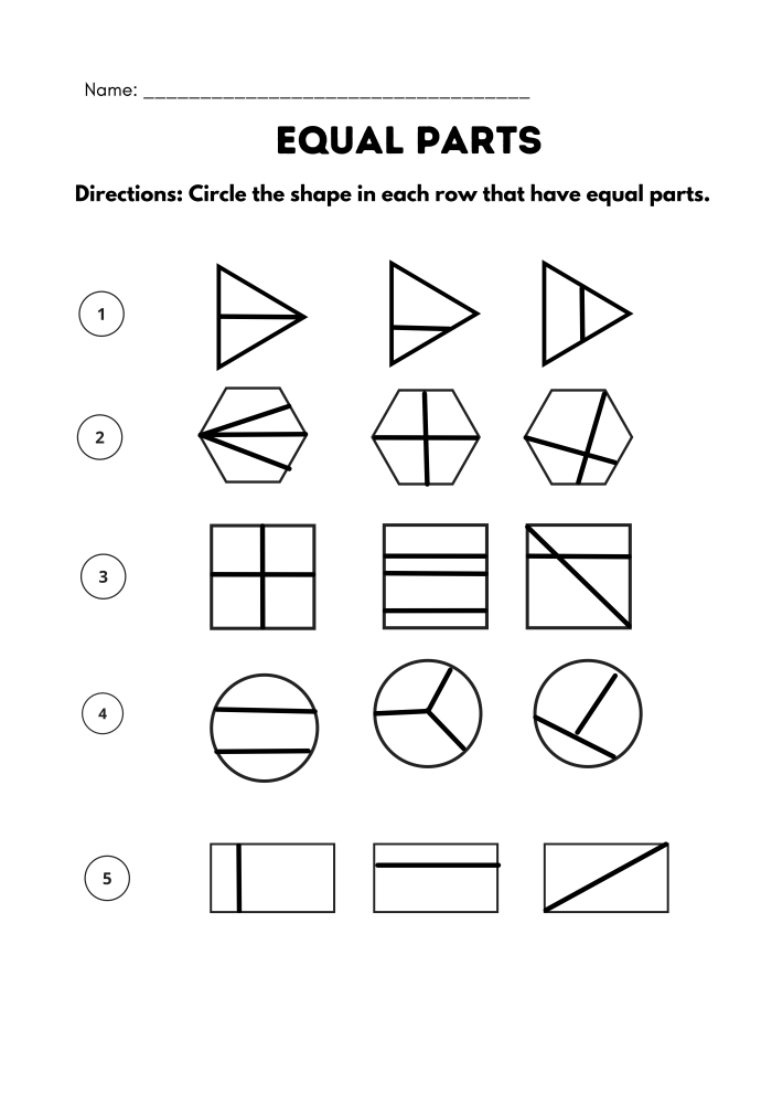 Find And Circle Equal Parts Worksheet