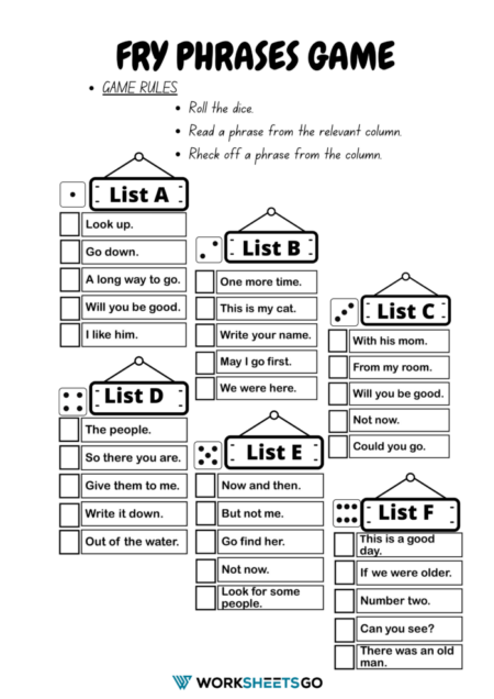 Fry Phrases Worksheets