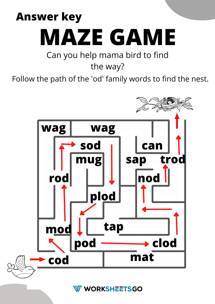 OD Word Family (Maze) Worksheets WorksheetsGO OD Word Family (Maze) Worksheets WorksheetsGO
