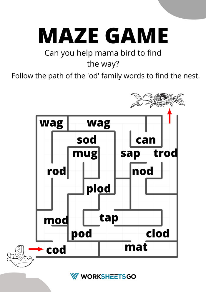 Od Word Family Maze Worksheet Od Word Family Maze Worksheet