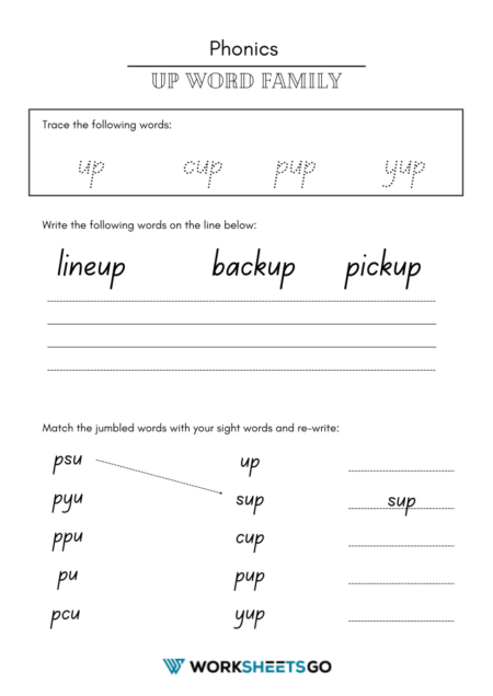 Up Word Family Worksheets