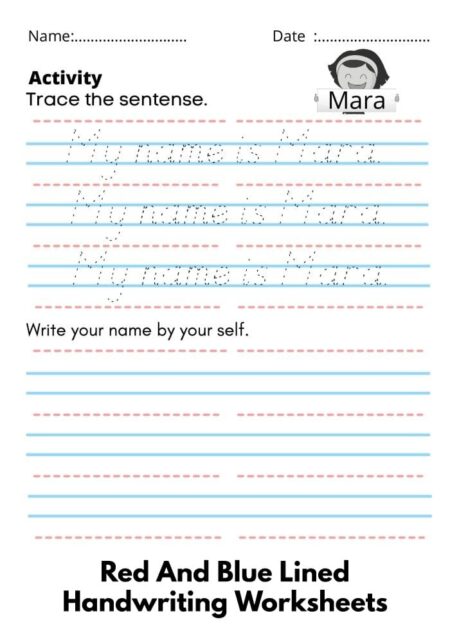 Red And Blue Lined Handwriting Worksheets