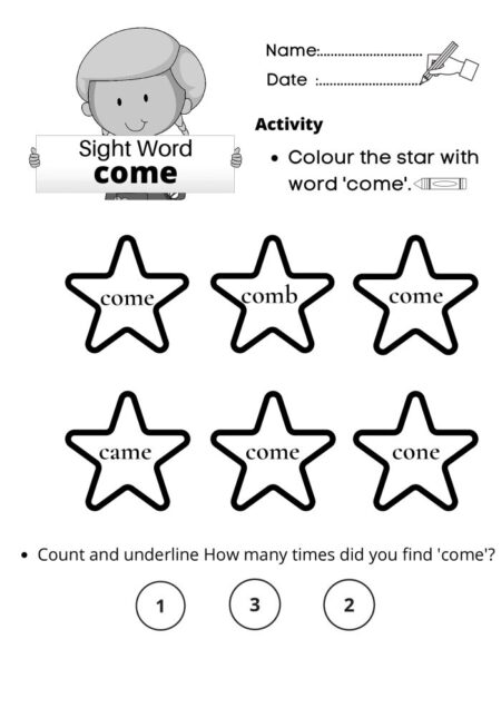 Sight Word Come Worksheets