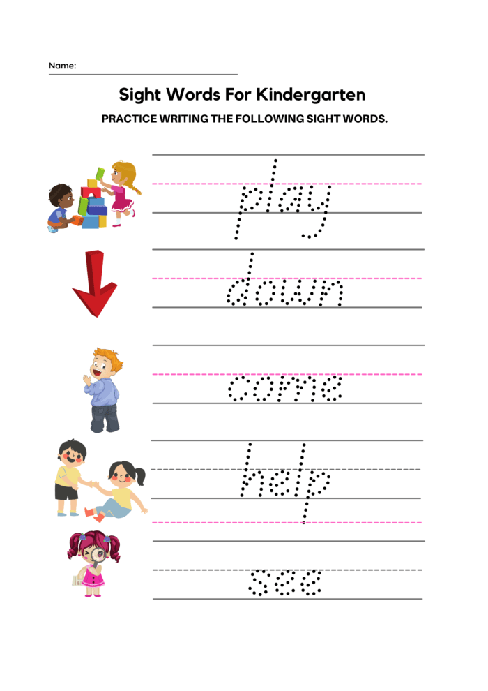 Sight Word For Kindergarten Worksheet