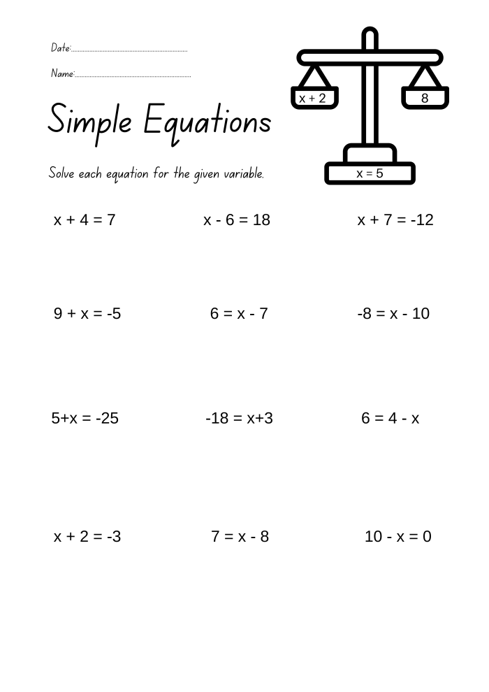 problem solving with equations worksheet