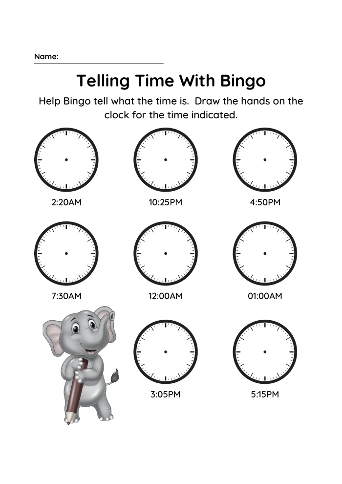 Telling Time With Bingo Blank Clocks Worksheet