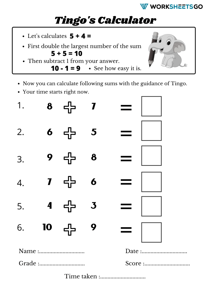 Tingos Calculator Doubles Minus One Worksheet Tingos Calculator Doubles Minus One Worksheet