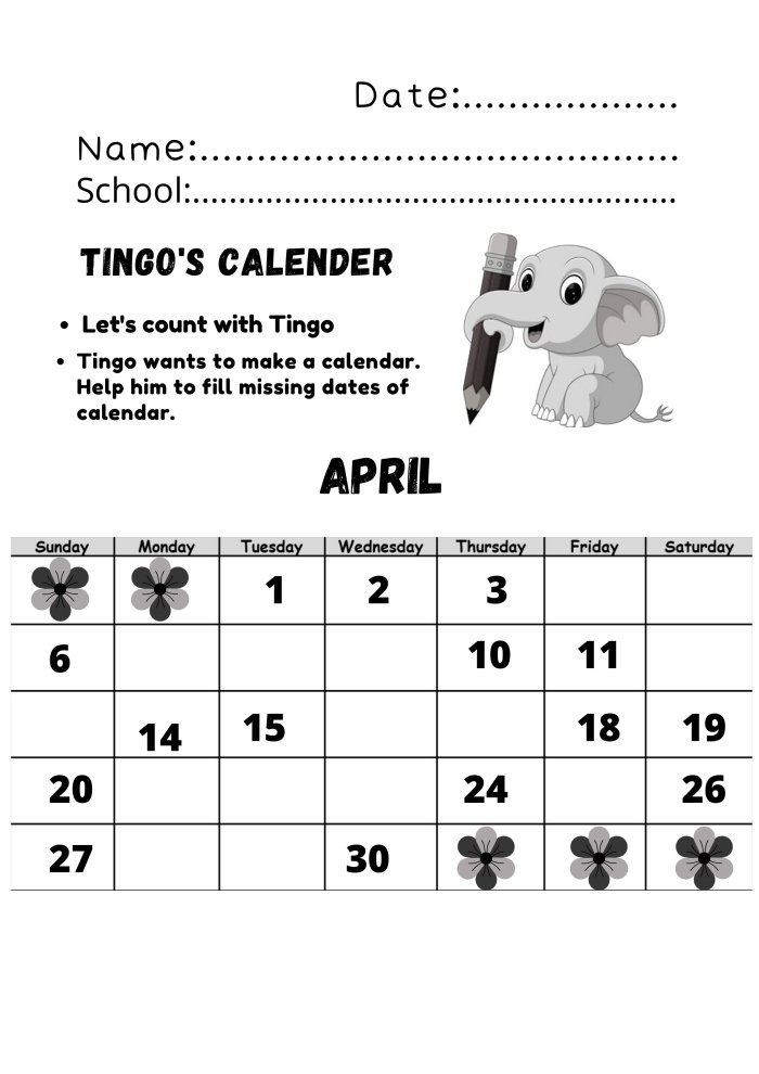 Tingos Calender Counting Numbers 1 30 Worksheet Tingos Calender Counting Numbers 1 30 Worksheet