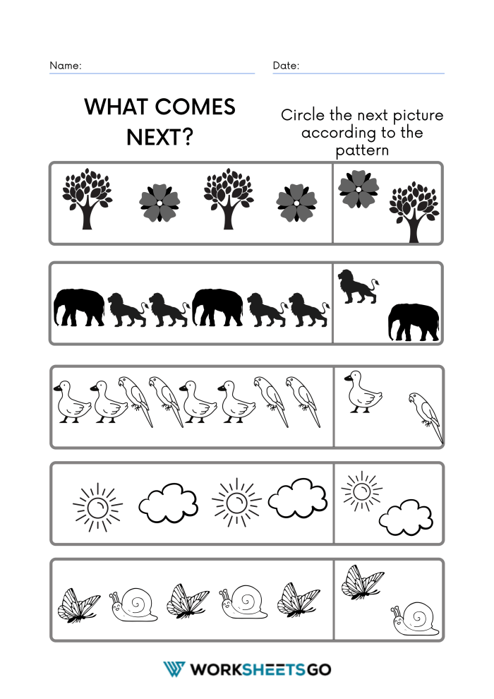 What Comes Next Patterns Worksheet