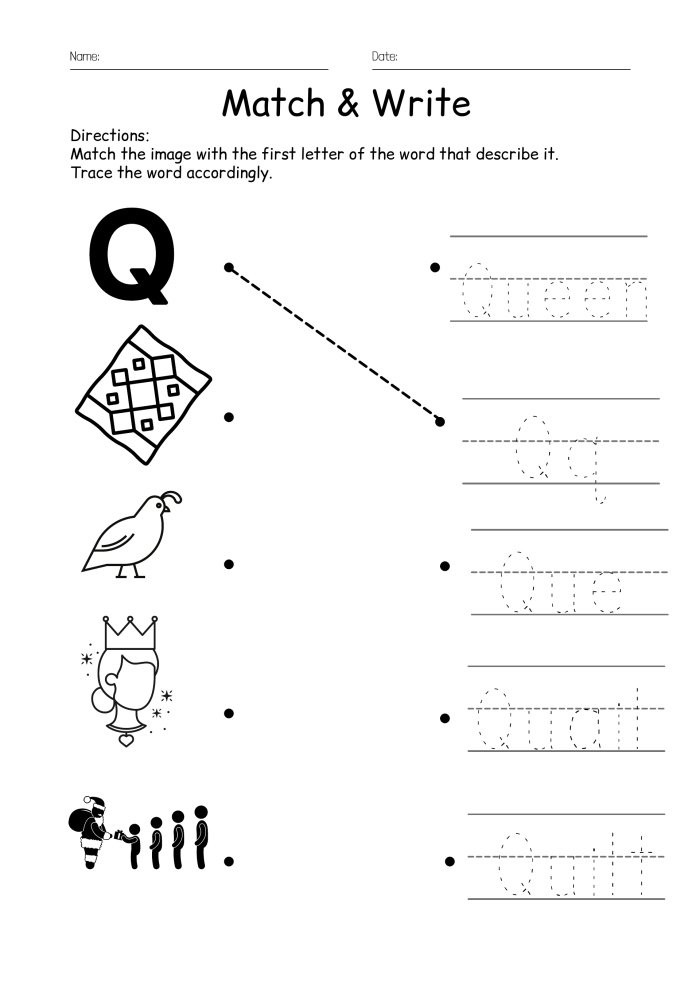 Words Begins With Q Worksheet Words Begins With Q Worksheet
