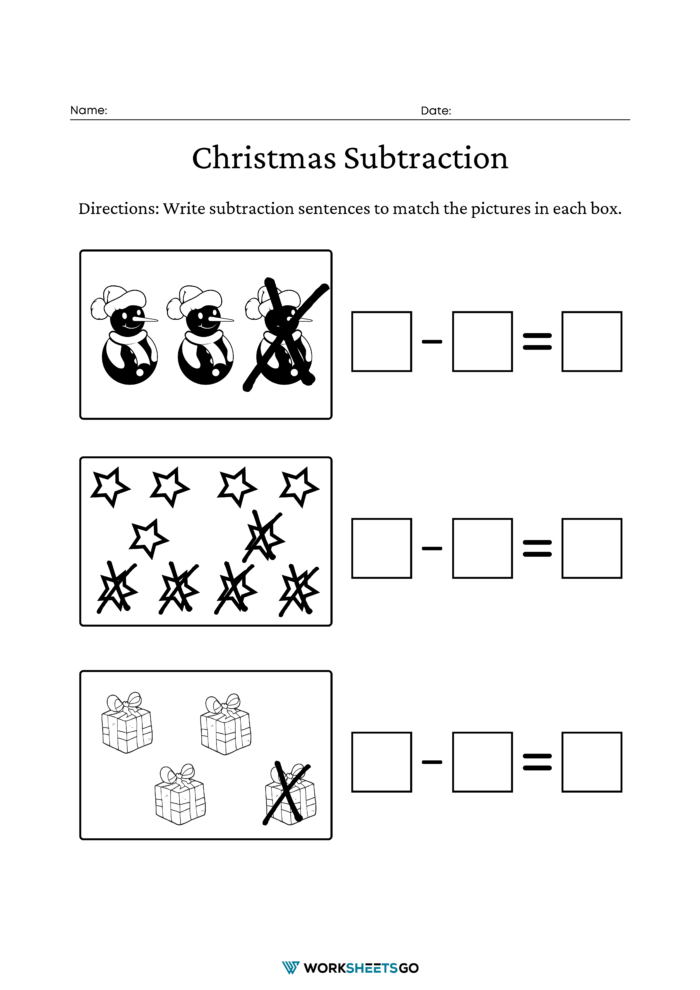 Christmas Subtraction Worksheet 2