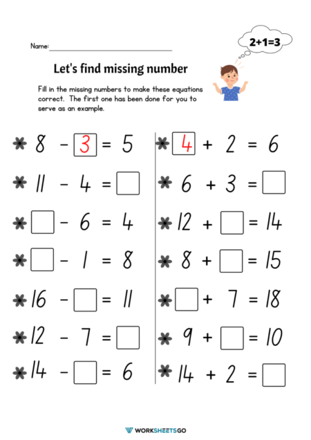 Find The Missing Number Worksheets