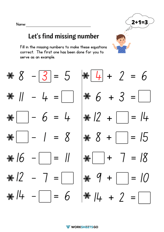 Find The Missing Number Worksheet