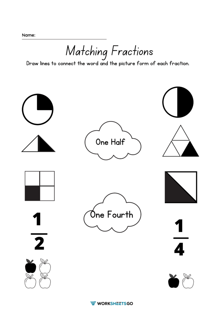 Halves And Fourths Worksheet Matching Fractions Worksheet