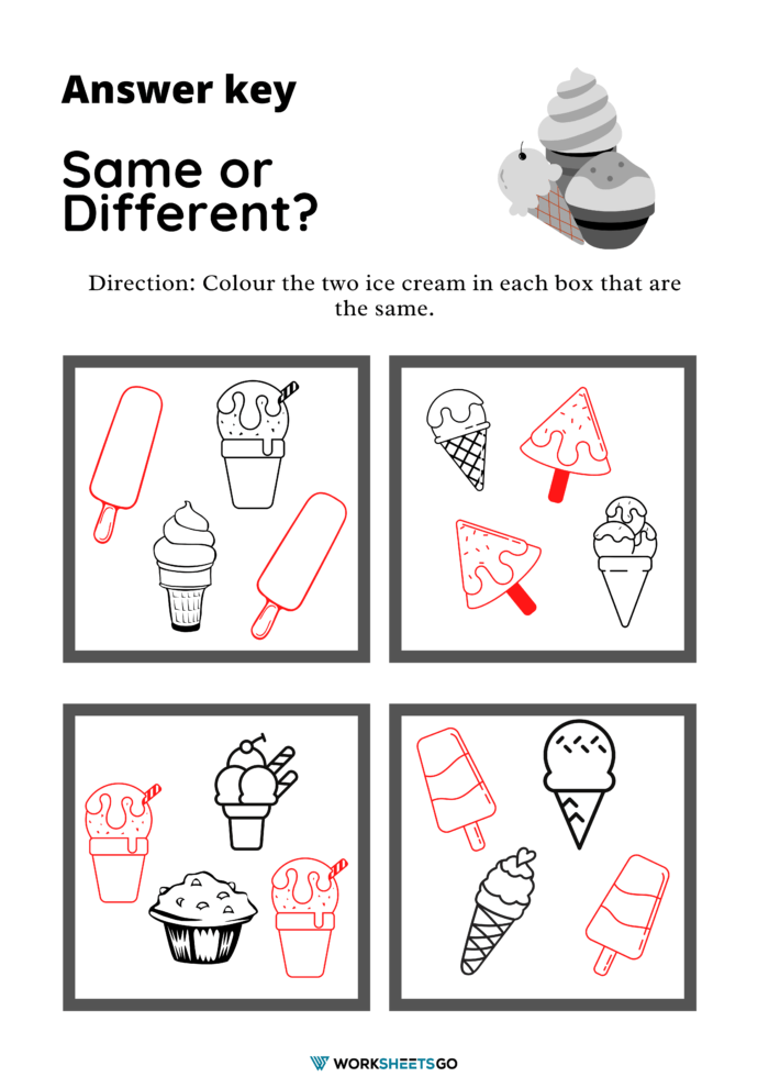 Ice Cream For Pre School Same Or Different Worksheet Answer Key Ice Cream For Pre School Same Or Different Worksheet Answer Key