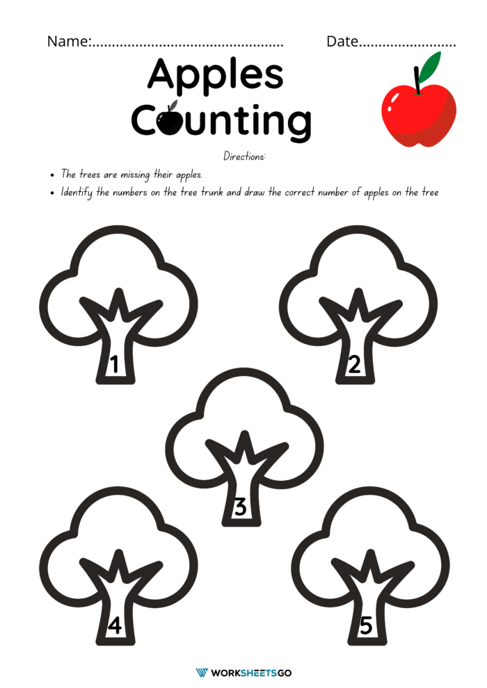 Identifying Number 1 20 Worksheet Apples Counting