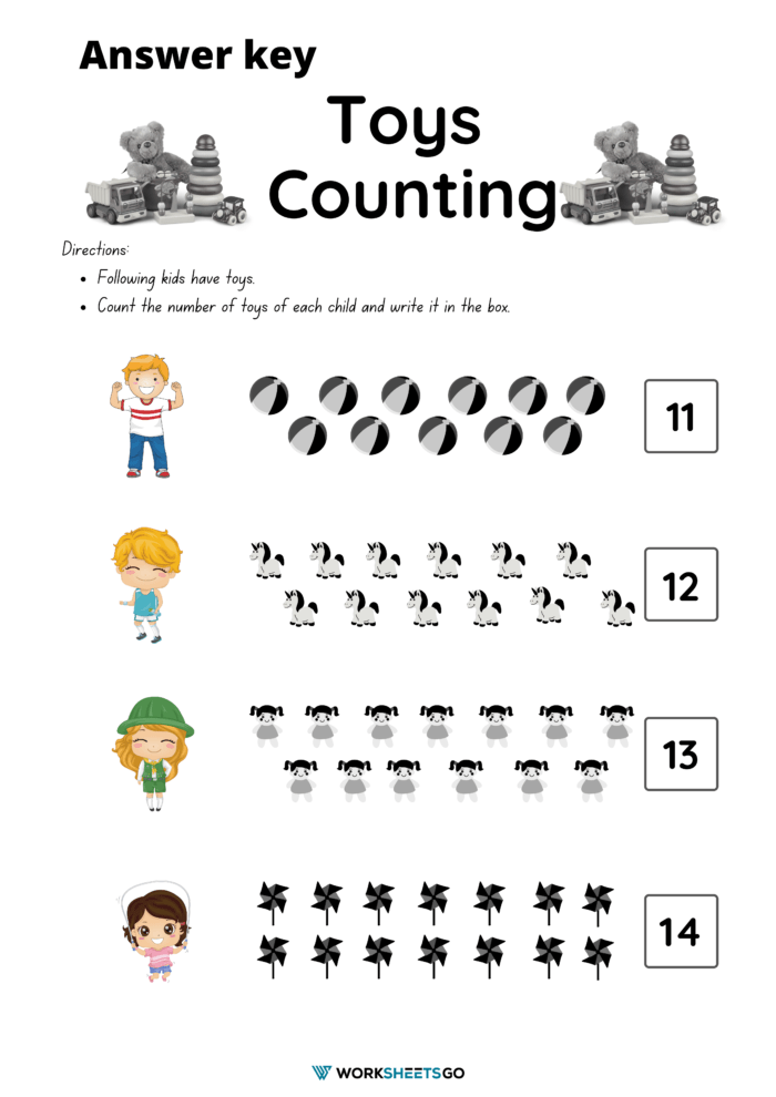 Identifying Number 1 20 Worksheet Toys Counting 1 Answer Key