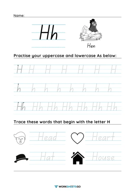 Letter H Tracing Worksheets