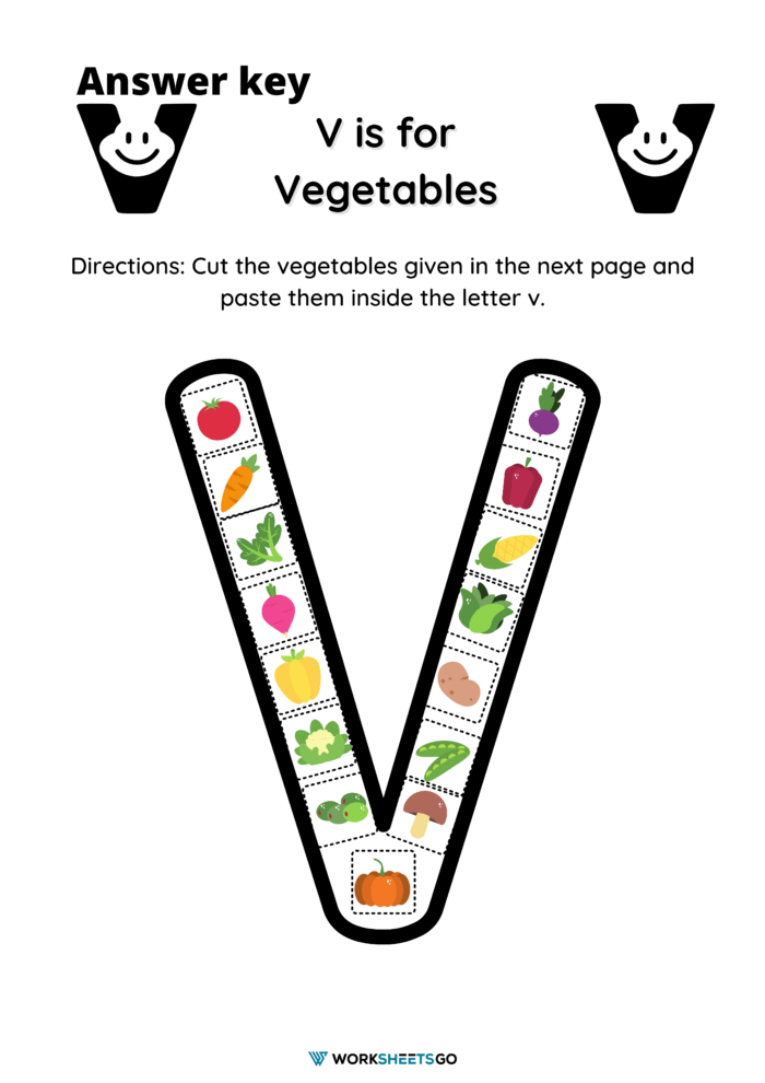 Letter V For Kindergarten Worksheet Cut Paste Answer Key