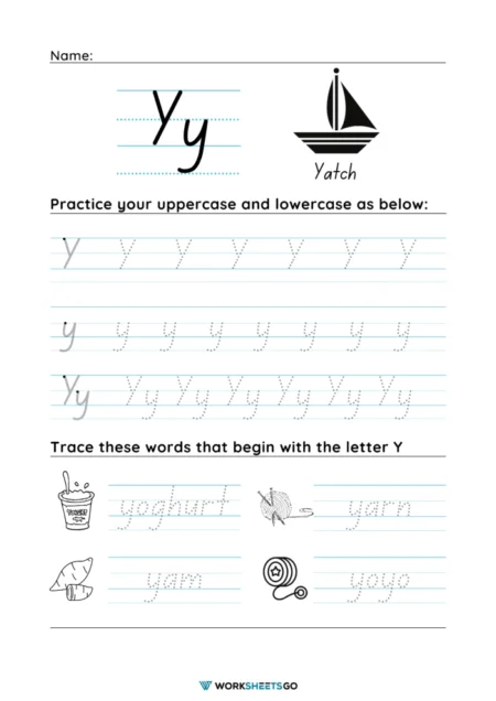 Letter Y Worksheets