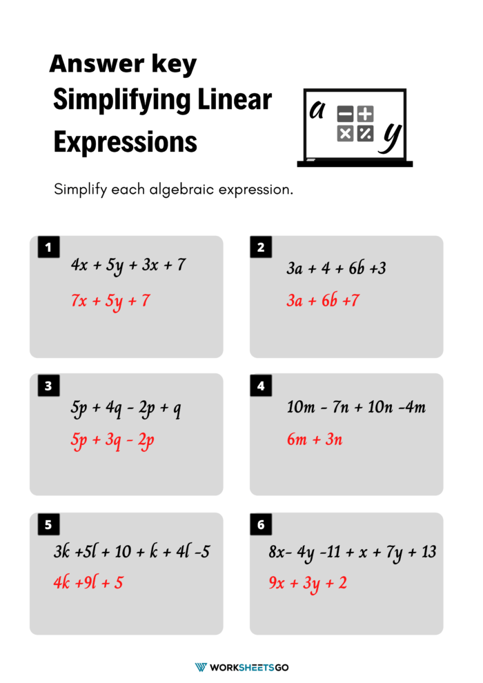 Linear Expression Worksheet Answer Key
