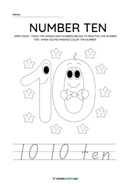 Number Ten For Preschool Worksheets