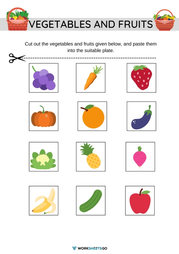 Sorting For Kindergarten Vegetables And Fruits Worksheet