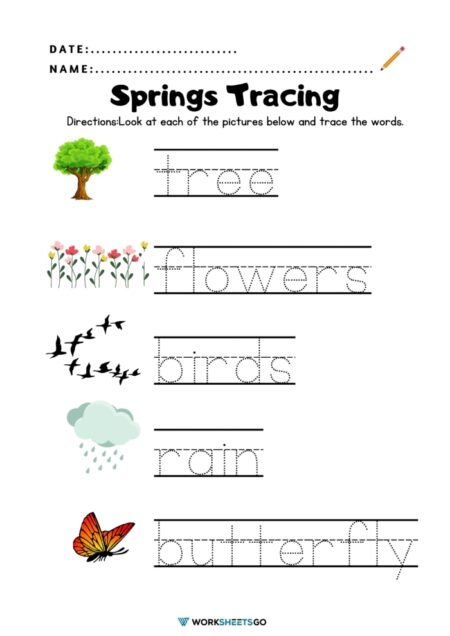 Tracing Words Worksheets