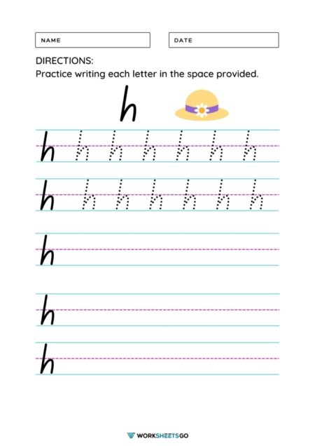 Lower Case H Worksheets