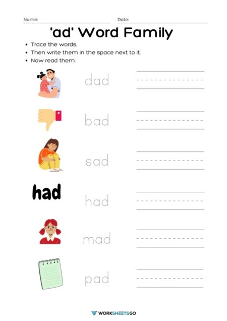 Words Ending in ad Worksheets