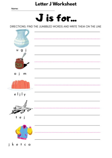 Letter J Worksheets
