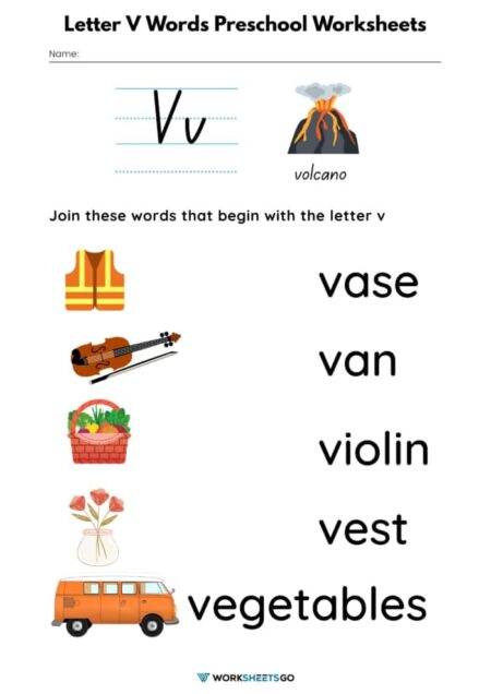 Letter V Words Preschool Worksheets