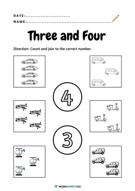 Number 3 And Number 4 Worksheets
