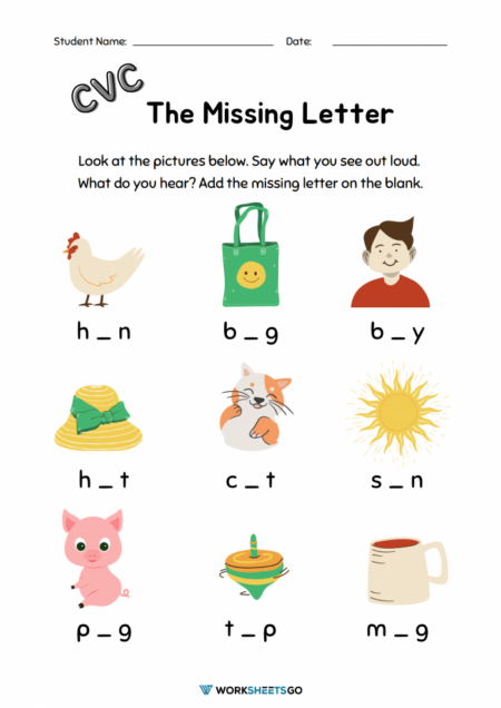 CVC The Missing Letter Worksheets