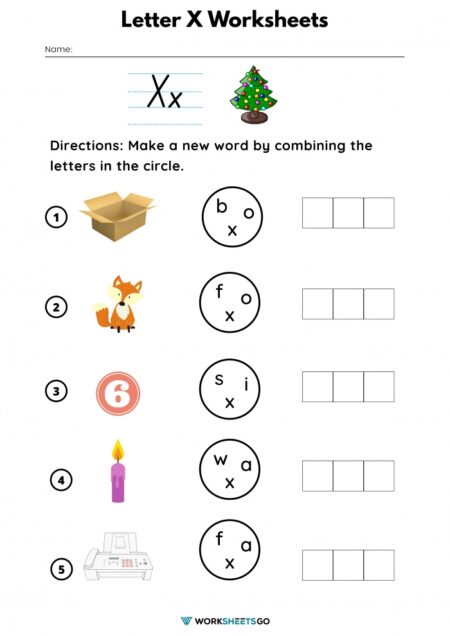 Letter X Words Worksheets