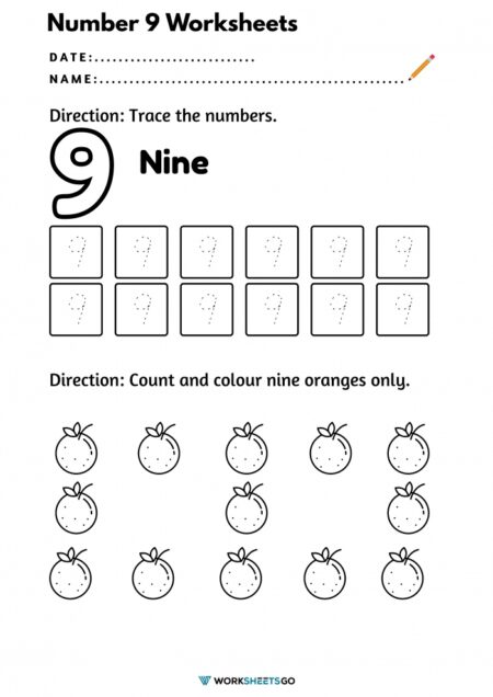 Number 9 Worksheets