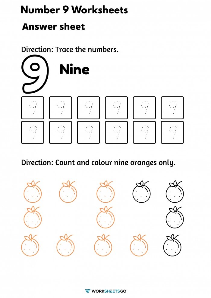 Number 9 Worksheets Answer Key
