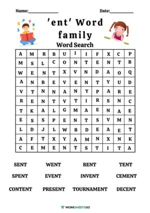 ENT Word Family Worksheets