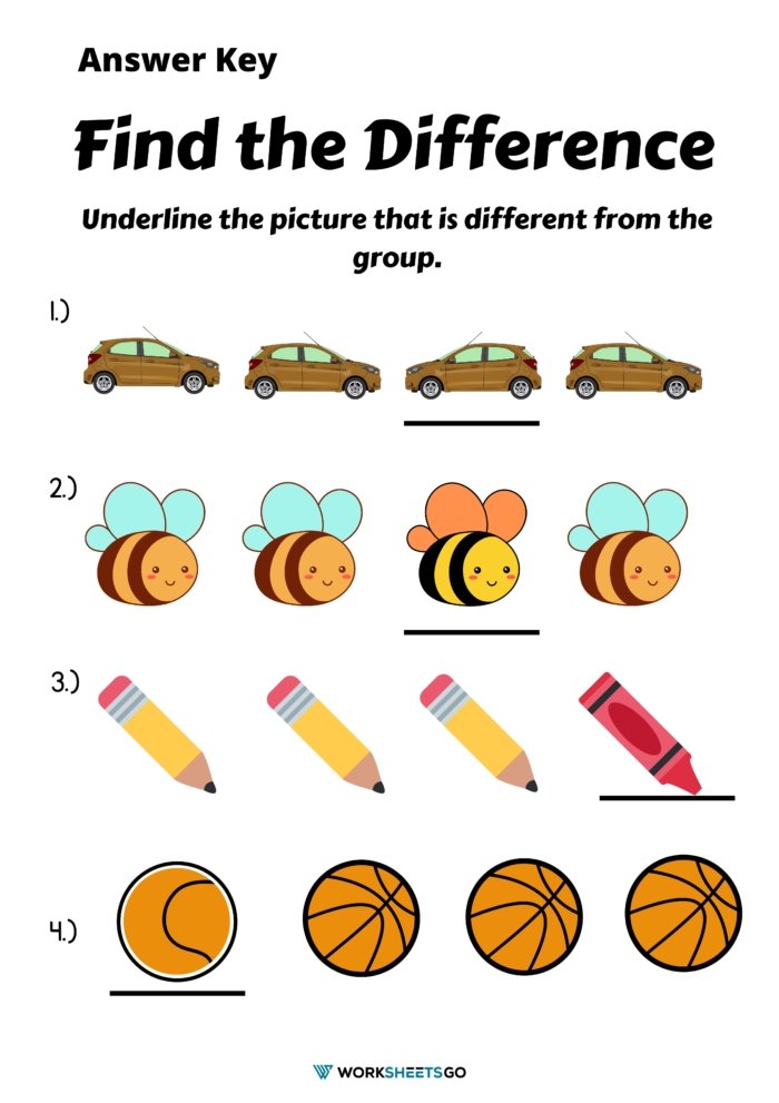 Underline The Picture That Is Different From The Group Answer Key Underline The Picture That Is Different From The Group Answer Key