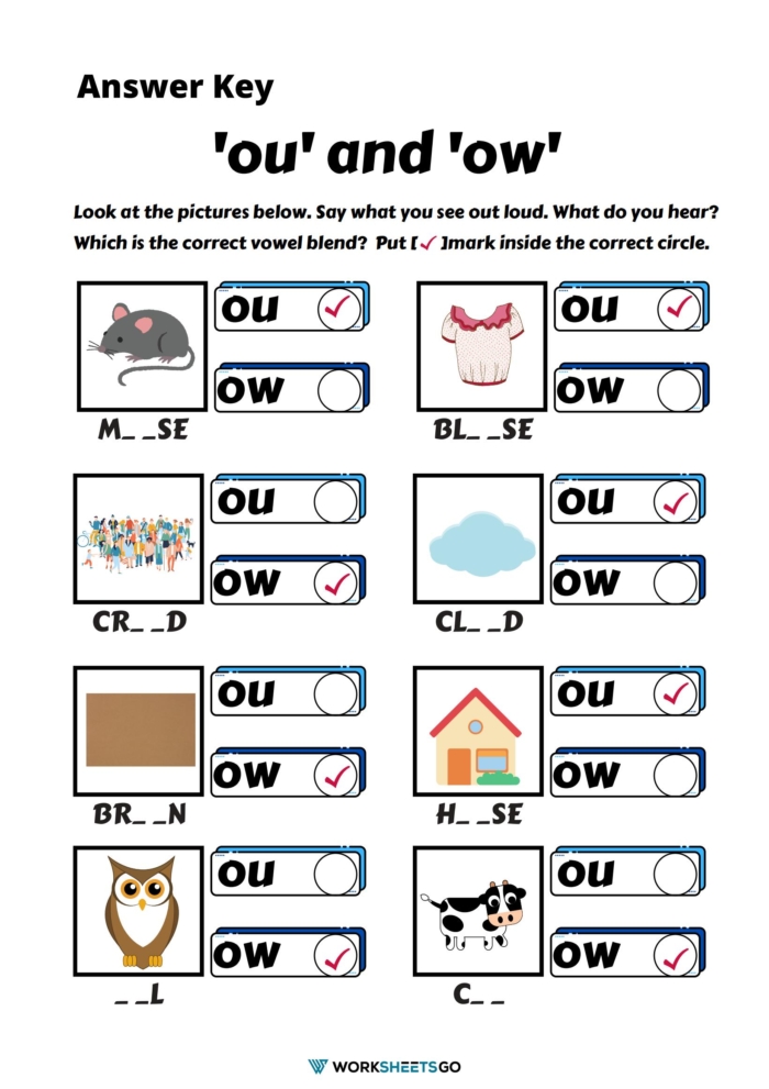 Ow And Ou Worksheet Answer Key