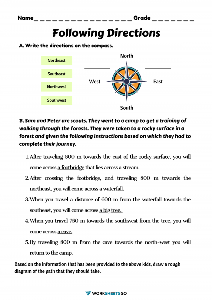Following Directions Worksheet Reading Compass