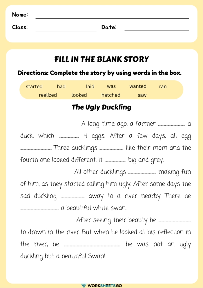 Fill In The Blank Story Worksheet