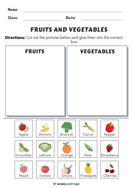 Fruits And Vegetable Worksheets