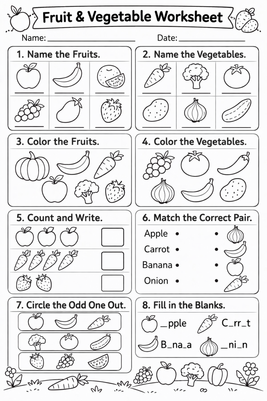 Fruits And Vegetable Worksheets 1