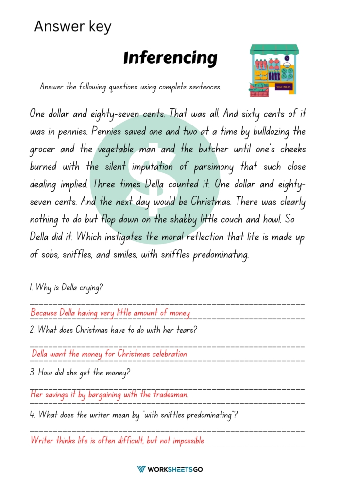 Inferencing Worksheet Answer Key