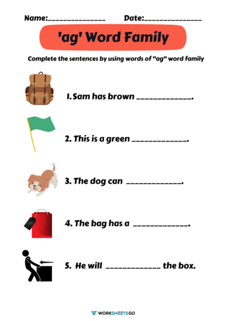 AG Word Family Worksheets