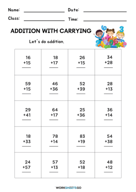 Addition With Carrying Worksheets